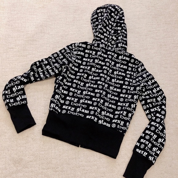 BEBE Black & White Classic Monogram Logo Hoodie Jacket size S - Picture 6 of 8